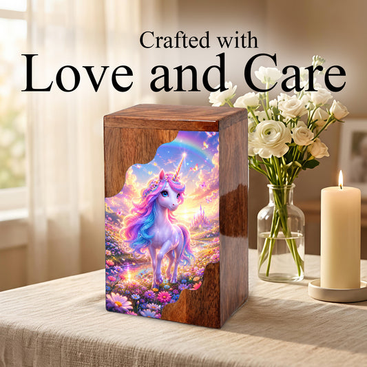 Unicorn Wooden Cremation Urn – Personalized Memorial Urn for Human Ashes
