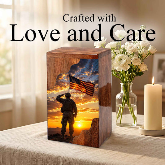Military Wooden Cremation Urn for Human Ashes