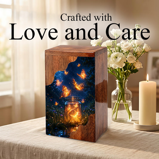 Butterfly Wooden Cremation Urn – Glowing Butterfly Memorial Urn for Human Ashes