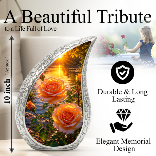 Pink Rose Sunset Adult Urn for Human Ashes – Beautiful Memorial Urn for Mom