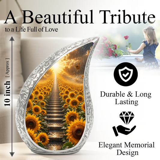 Sunflower Sunrise Urn for Human Ashes | Beautiful Floral Cremation Urn for Mom & Women