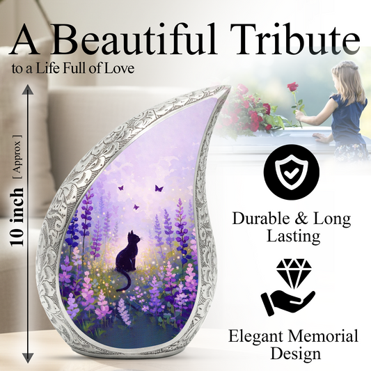 Personalized Cat Urn for Ashes – Floral Cat Memorial Urn | Keepsake Cat Cremation Urn for Pet Ashes