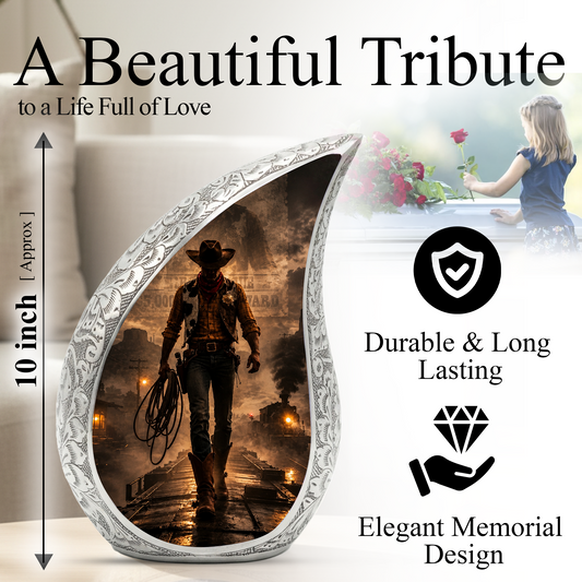 Cowboy Urn for Dad & Men | Western Cremation Urn for Adult Male Ashes | Cowboy Memorial Urn