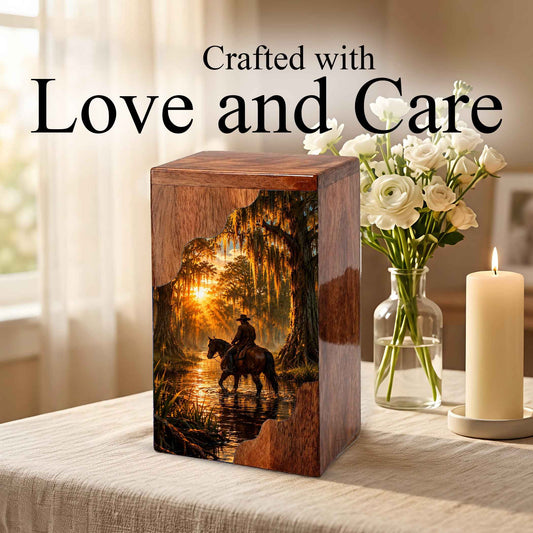 Personalised Urns for Dad,Cowboy Memorial Urn, Funeral Urn Wood