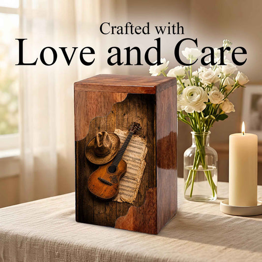 Personalized Wooden Cremation Urn for Dad, Guitar Memorial Urn