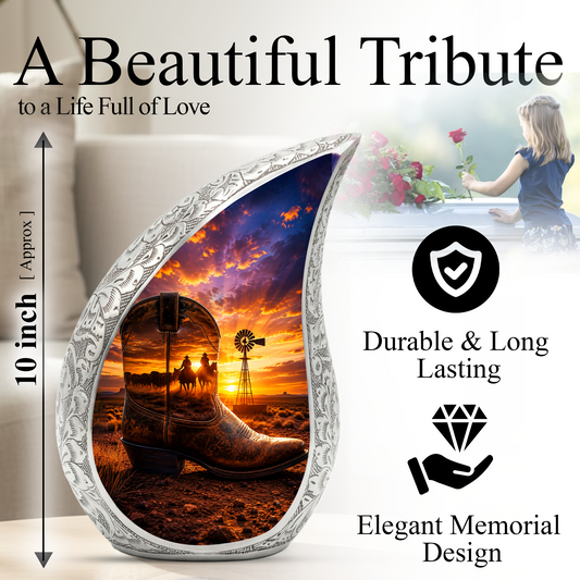 Western Cowboy Boot Memorial Urn for Dad | Adult Cremation Urn for Ashes