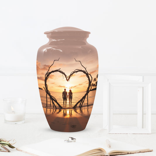 Beach Couple Urn For Male and Female - Extra Large Double Companion Urn For Mom and Dad ( 14 Inch,400CU))