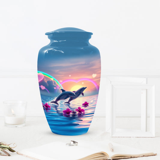 Dolphin Urn for Ashes - Personalized Ocean Sunset Memorial for Mom | Rainbow Cremation Urns for Mother