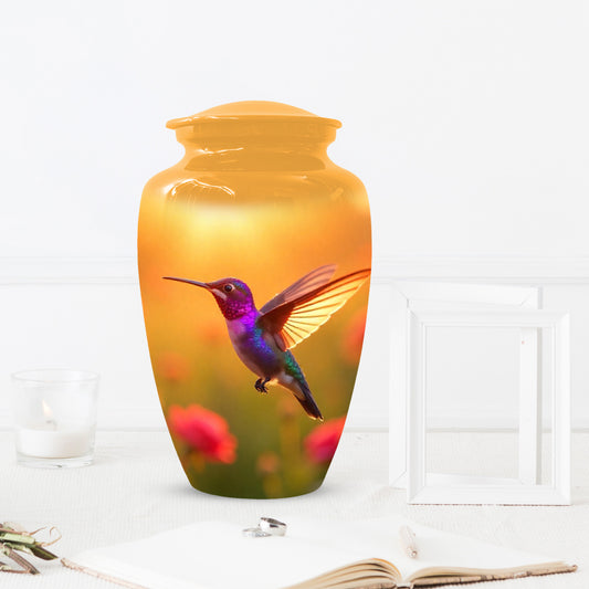 Golden Hummingbird Sunset Adult Urn for Human Ashes | Elegant Adult Cremation Urn