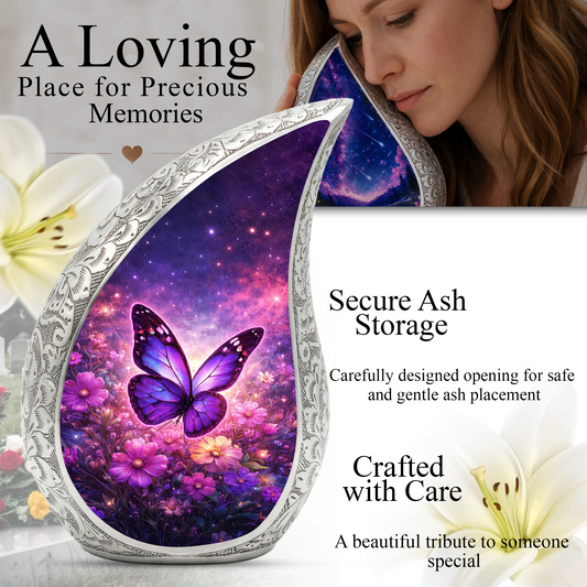 Purple Butterfly Adult Urn for Human Ashes – Premium Purple Butterfly Cremation Urn