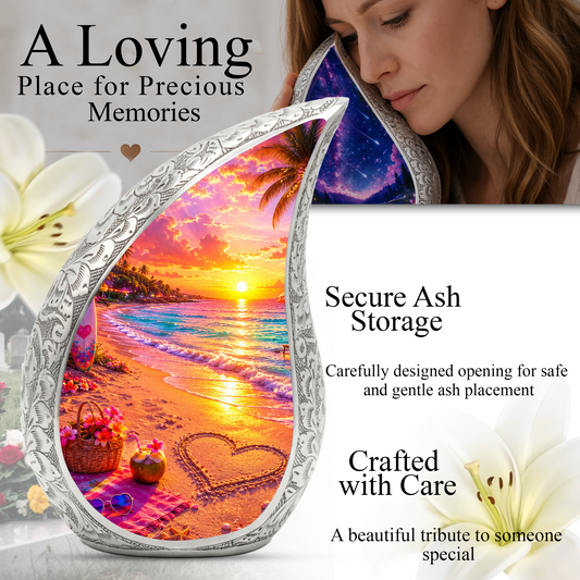 Tropical Beach Adult Cremation Urn – Personalized Adult Urn for Ashes | Sunset Memorial Urn