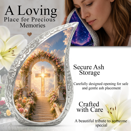 Heaven Cross Urn for Adult Ashes | Elegant Adult Cremation Urn for Human Ashes Memorial