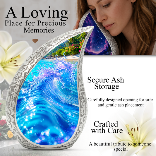 Ocean Wave Urn for Mom – Personalized Beach Cremation Urn for Women | Memorial Ocean Urn for Mother & Sister
