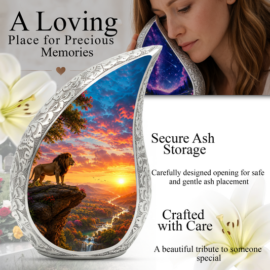 Lion Sunset Urn for Human Ashes | Adult Cremation Urn for Dad