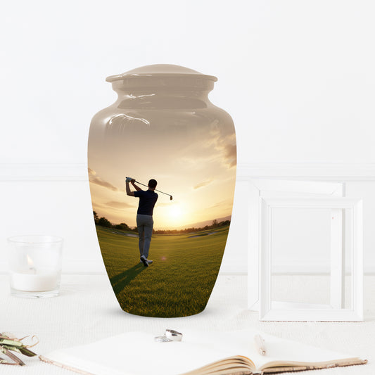 Golf Sunset Adult Urn for Human Ashes | Personalized Golf Cremation Ursn for Men & Dad