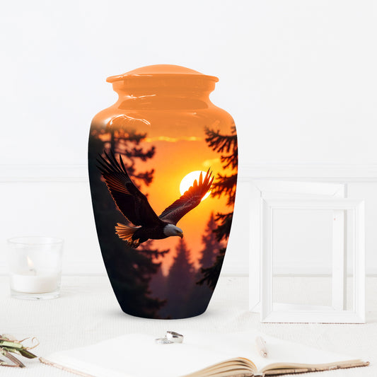 Eagle Sunset Urn for Human Ashes | Majestic Eagle Adult Cremation Urn | Sunset Memorial Funeral Urn
