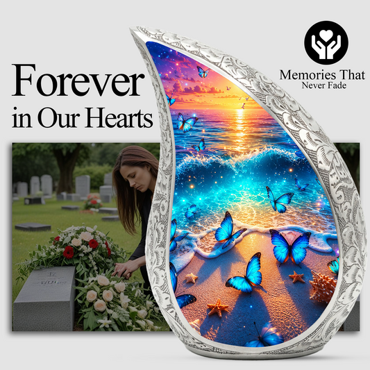 Butterfly Beach Urn for Human Ashes | Ocean Sunset Adult Cremation Urn | Beautiful Memorial Urn