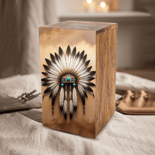 Native American Urn For Ashes - Tribal Keepsake Urns Box For Male