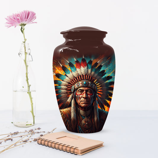 Native American Inspired Cremation Urn for Adult Ashes | Tribal Portrait Memorial Adult Urn