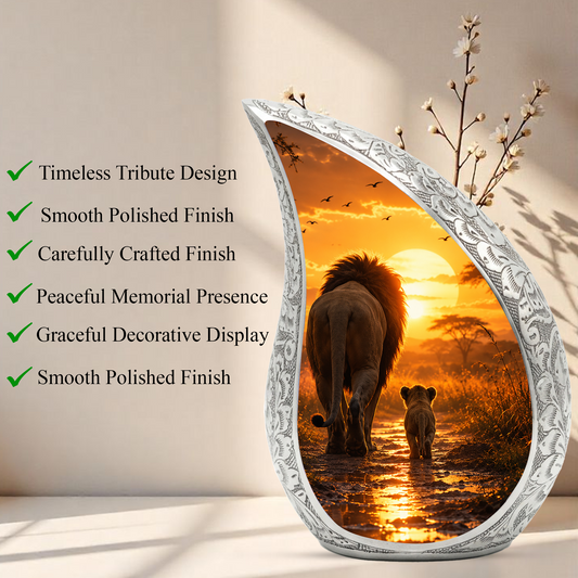 Lion Sunset Adult Urn for Ashes | Premium Adult Cremation Urn for Human Ashes Memorial