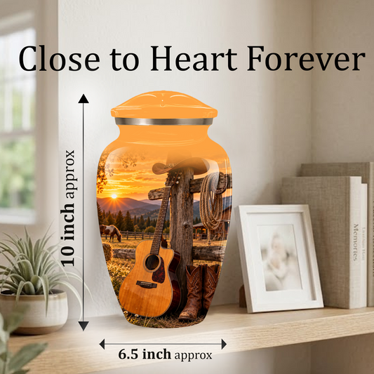 Personalized Cowboy Cremation Urn for Ashes, Country Music Guitar Design, Custom Adult Urn