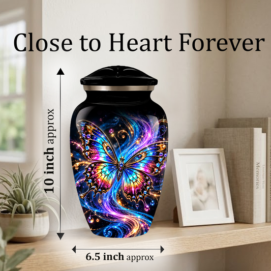 Colorful Butterfly Cremation Urn for Adult Ashes, Personalized Memorial Urn, Rainbow Butterfly Adult Urn for Human Ashes, Celestial Funeral Urn