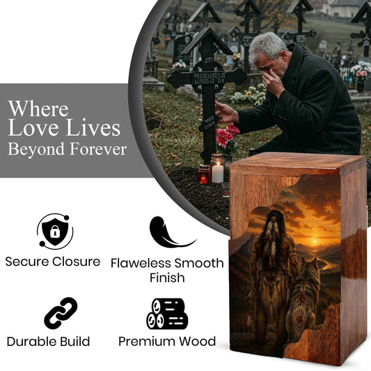 Native American Cremation Urns for Human Ashes | Wooden Urn for Mom & Women