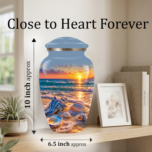Adult Cremation Urn for Ashes, Personalized Seashell Beach Sunset Urn
