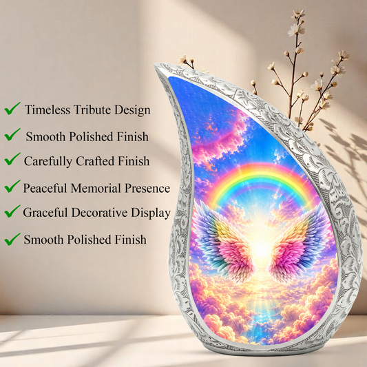 Rainbow Angel Wings Urn for Mom, Personalized Cremation Urn for Ashes