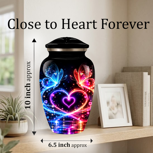 Personalized Butterfly Cremation Urn for Ashes, Heart Memorial Adult Urn, Blue and Red Cremation Urn