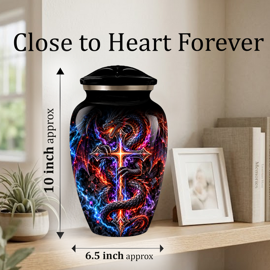 Adult Cremation Urn – Dragon & Cross Memorial Urn for Adult Ashes