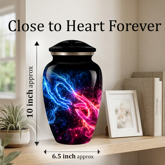 Cosmic Hands Cremation Urn for Adult Ashes, Blue and Pink Galaxy Memorial Urn, Personalized Funeral Urn for Human Ashes, Celestial Keepsake