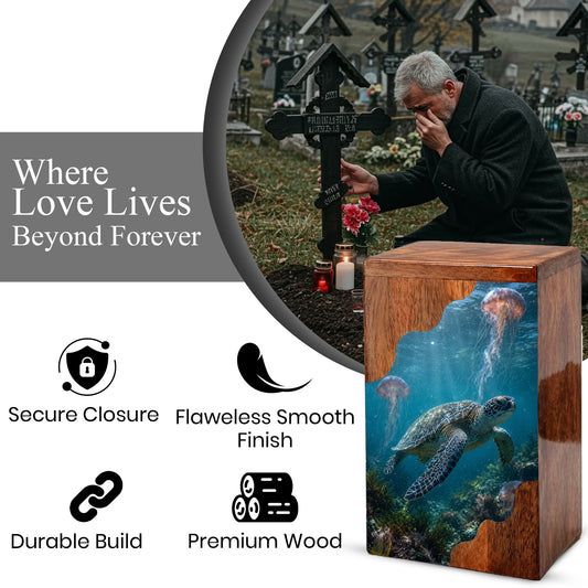 Sea Turtle Wooden Cremation Urn for Human Ashes | Adult Cremation Urn |