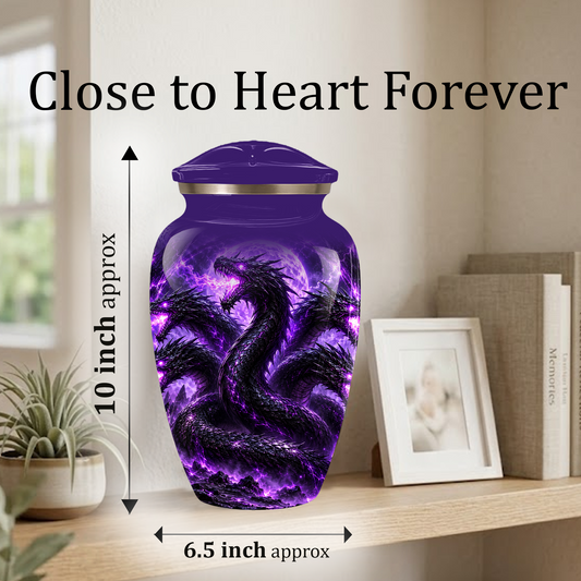 Purple Dragon Cremation Urn for Ashes | Personalized Dragon Memorial Urn | Three Headed Dragon Adult Urn
