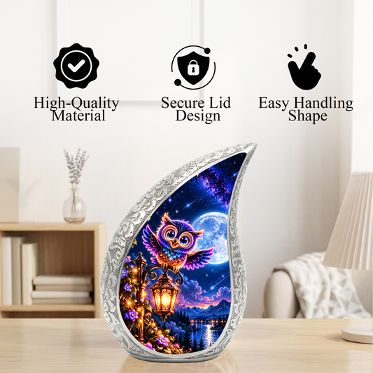 Owl Urn for Ashes, Colorful Owl Cremation Urn with Moon