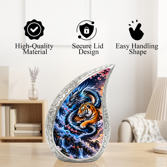 Dragon and Tiger Cremation Urn for Ashes, Asian Mythical Animal Memorial Urn