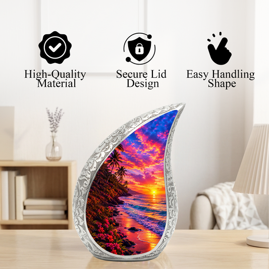 Beach Sunset Cremation Urn for Human Ashes – Ocean Wave Adult Memorial Urn, Beach Keepsake Urn for Mom, Women & Loved Ones