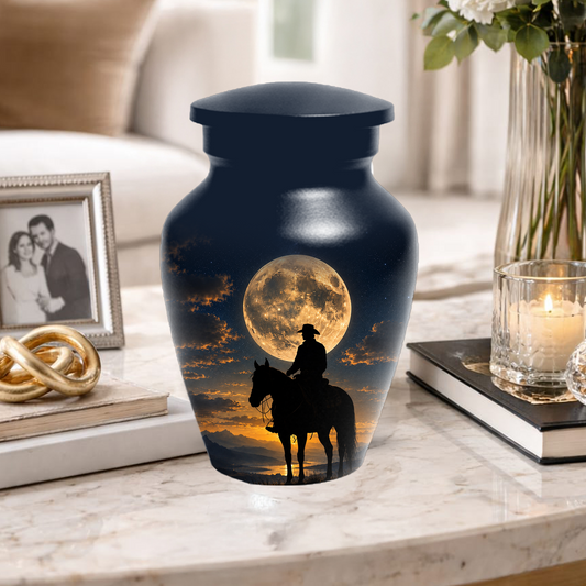 Cowboy Cremation Urn for Dad, Western Horse Memorial Urn for Ashes