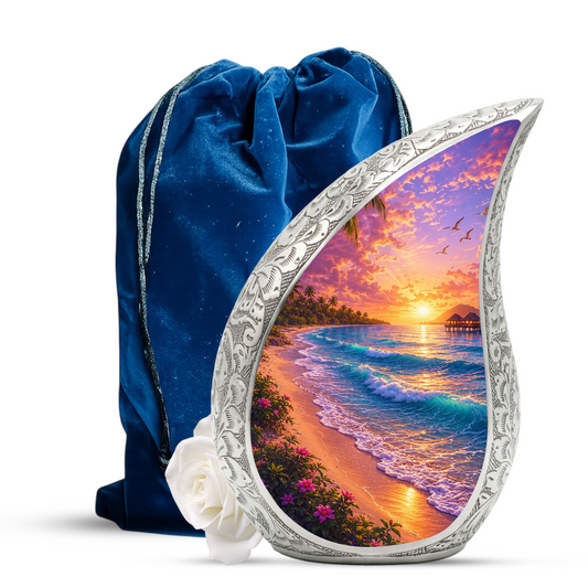 Beach Paradise Adult Cremation Urn – Decorative Ashes Container for Loved Ones