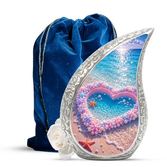 Ocean Heart Urn for Burial – Decorative Container for Cremated Remains