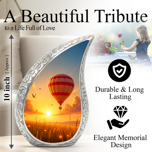 Hot Air Balloon Memorial Urn For Ashes – Sunset Sky Cremation Urn For Men & Women
