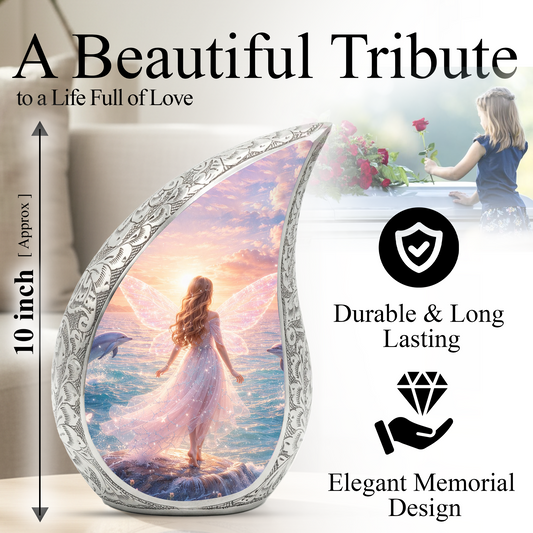 Fairy & Dolphin Cremation Urn for Women | Adult Ashes Urn