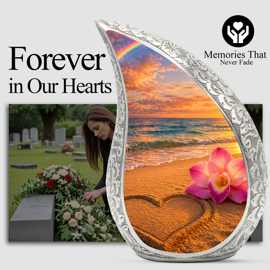 Ocean Sunset Cremation Urn – Heart Beach Urn for Ashes