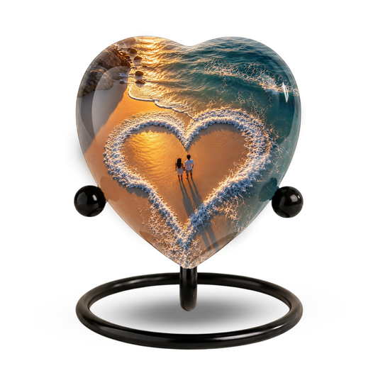 Beach Heart Cremation Urn for Adult Ashes, Personalized Ocean Memorial Urn, Adult Urn for Human Ashes, Custom Beach Urn