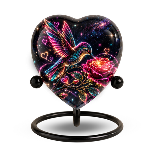 Hummingbird and Rose Urn for Ashes, Celestial Floral Adult Cremation Urn