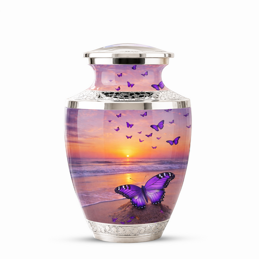 Purple Butterfly Beach Cremation Urn for Mom, Purple Beach Butterfly Memorial Urn for Women