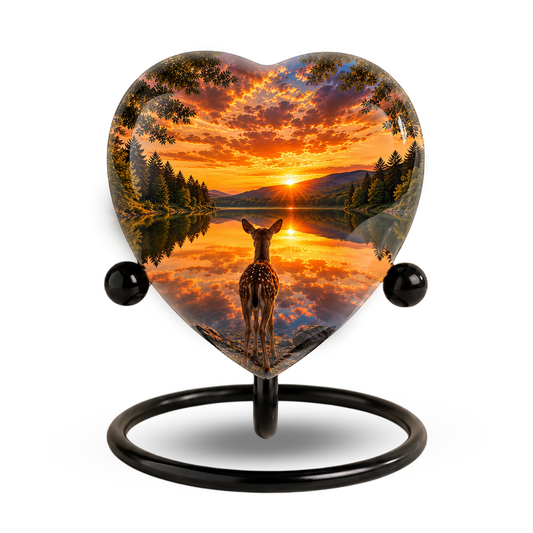 Deer Urn for Ashes, Heart Shaped Adult Cremation Urn, Personalized Deer Memorial Urn