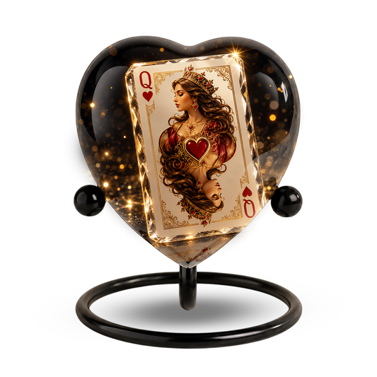 Queen of Hearts Urn – Queen of Hearts Cremation Urn, Playing Card Memorial Urn, Heart-Shaped Adult Urn for Ashes