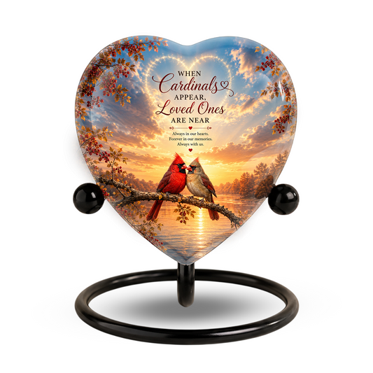 Cardinal Urn for Ashes, Heart Shaped Adult Cremation Urn, Personalized Cardinal Memorial Urn