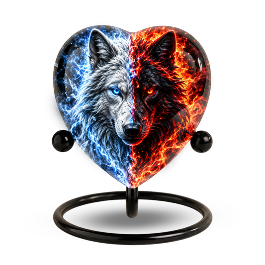 Wolf Heart Cremation Urn for Ashes, Personalized Adult Memorial Urn, White and Black Wolf Urn,